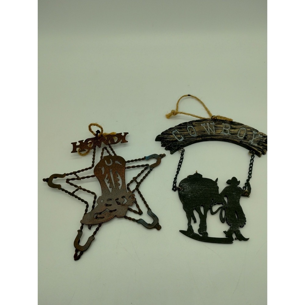 Set Of 2 Cowboy Boots Ranch Rodeo Western Christmas Ornaments